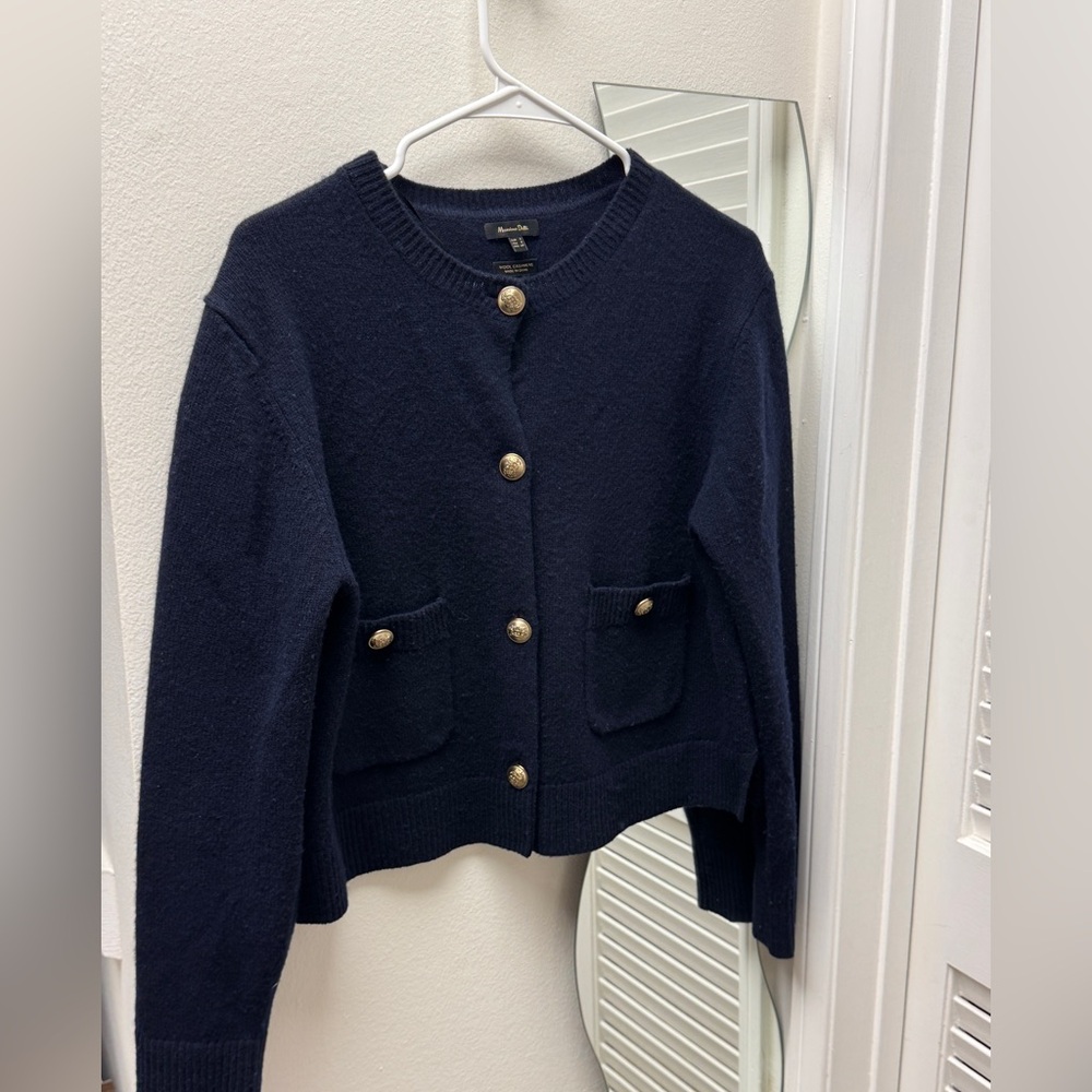 Massimo Dutti Navy Cardigan with Gold Accents